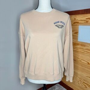 American Eagle Outfitters Miami Beach Butterfly Crewneck Sweatshirt Small S Tan